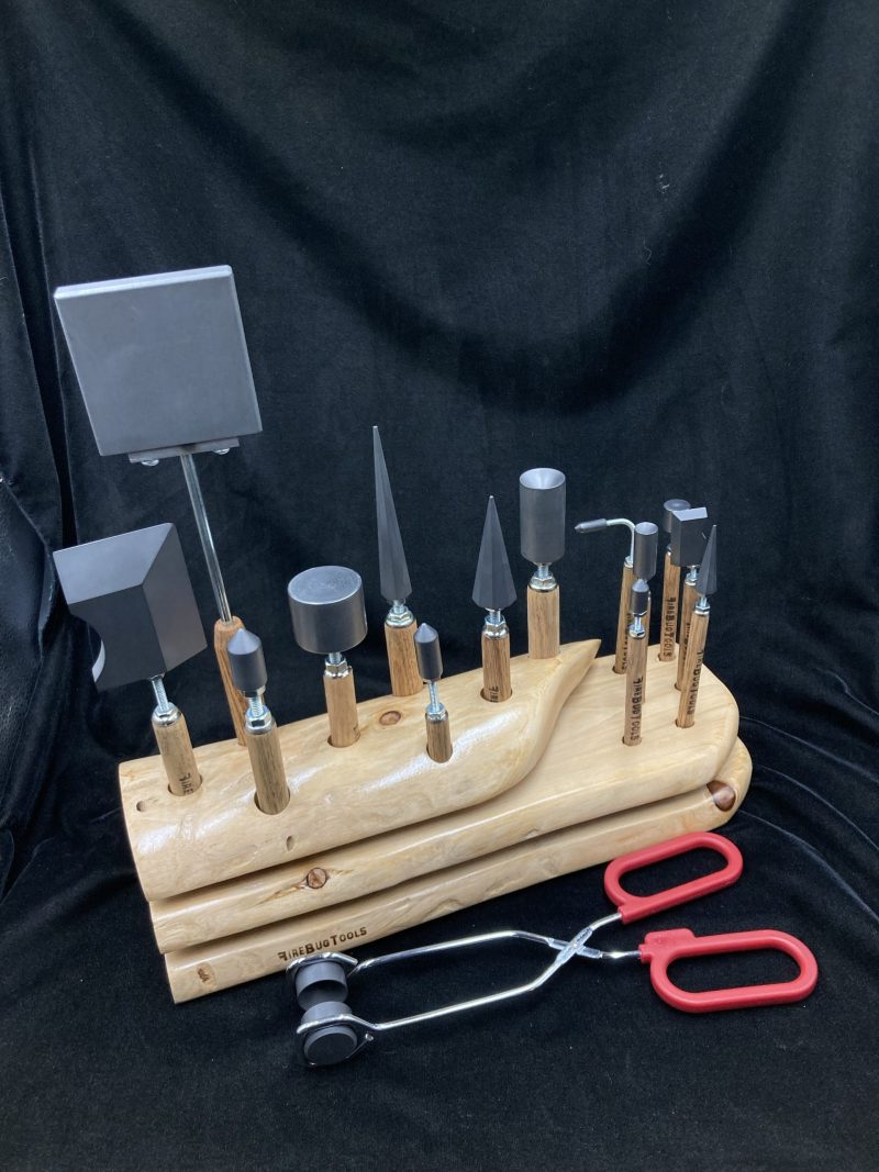 15 piece lampworking tool kit with custom log stand